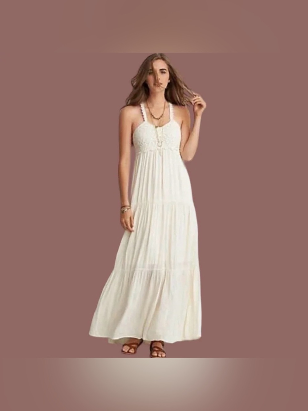 American Eagle off white crochet top maxi dress NWT size large